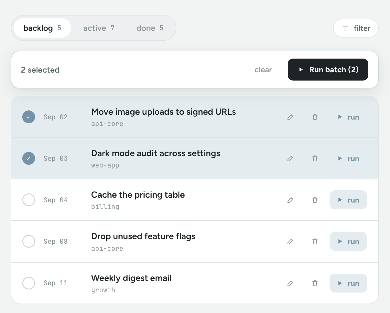 Backlog with batch dispatch